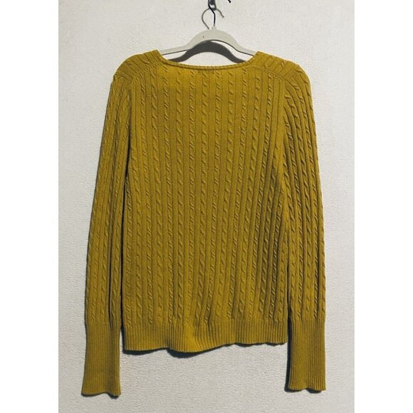 J Crew Sweater Womens Large Mustard Yellow Cable Knit V Neck Wool Cashmere Y2K - Picture 4 of 7